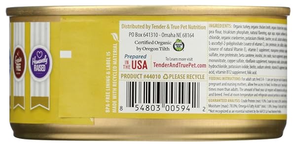 TENDER & TRUE ORGANIC TURKEY & LIVER RECIPE CANNED CAT FOOD, 5.5 OZ, CASE OF 24