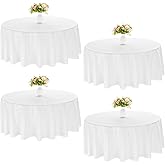 JALANCY 4 Pack Round Tablecloth 90 Inch White Polyester Washable Decorative Fabric Table Covers for Wedding Dining Table Buffet Parties Banquet Decor