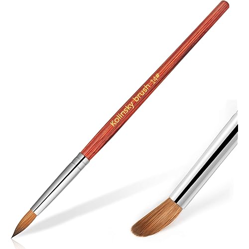 Hestiasko Kolinsky Acrylic Nail Brush Size 14 - Professional Nail Brushes for Acrylic Application Nail Art Brush Oval Crimped Shaped Mahogany Wood Handle