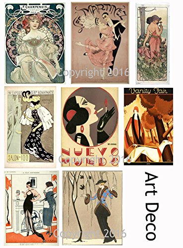 Vintage Printed Art Deco Reproduction Cards Collage Sheet #104 Scrapbooking, Decoupage, Labels