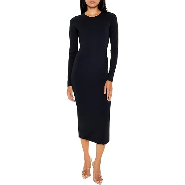 knee length dresses for ladies Ribbed Knit Mock Neck Midi Dress main image 1
