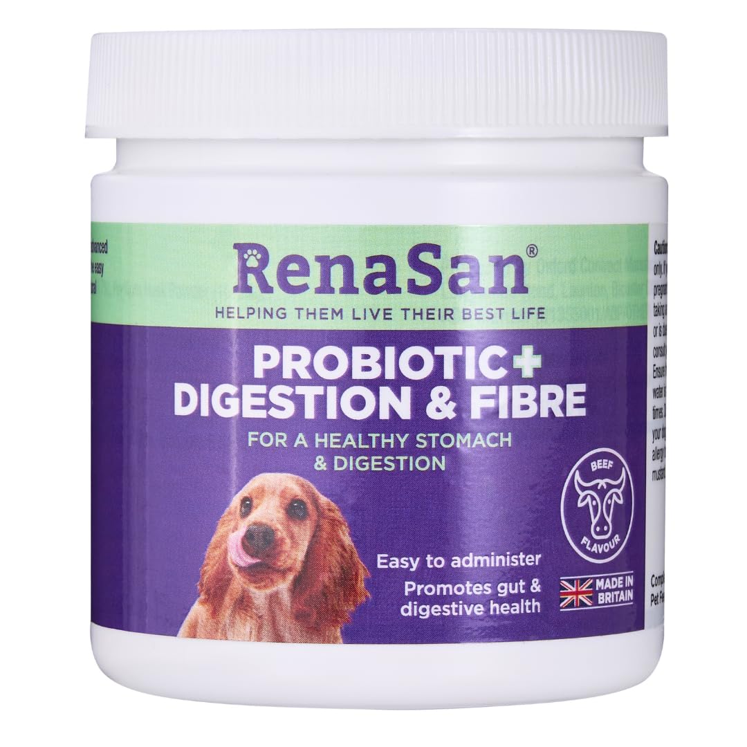 RenaSan Dog Probiotic & Fibre Powder – Supports Digestion, Firm Stools & Gut Balance, Helps Reduce Loose Stools & Digestive Upset, Easy to Feed Daily Supplement (108g)