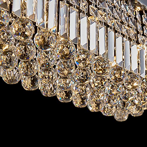 T&A 8Light Rectangular K9 Crystal Chandelier, Modern Black Metal