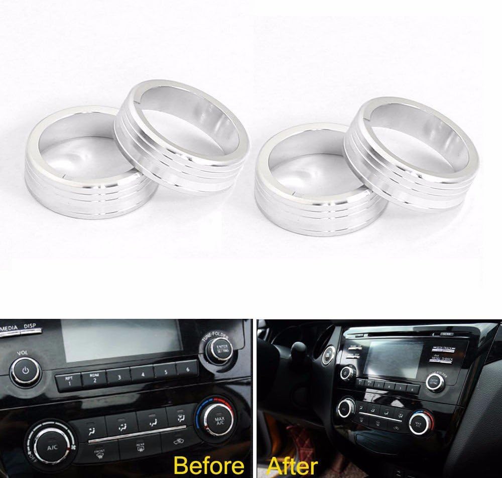 Daxey Car AC Air Condition Knob Cover Trim & CD Speaker Audio Ring Decoration Ring Trim For 2016 Nissan Qashqai Car Styling