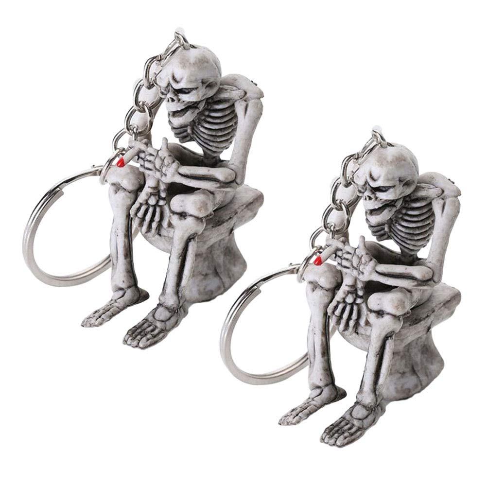 Halloween Skull Keychain Skeleton Toilet Purse Pendant Keyrings Accessories 2Pcs