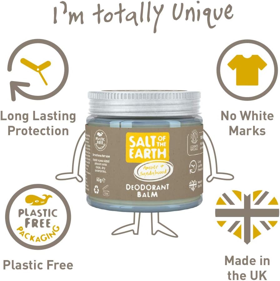 Salt of the Earth - Natural Vegan Deodorant Balm; Long Lasting Protection - Amber & Sandalwood - 60g, Clear, 60 g (Pack of 1) - Image 3