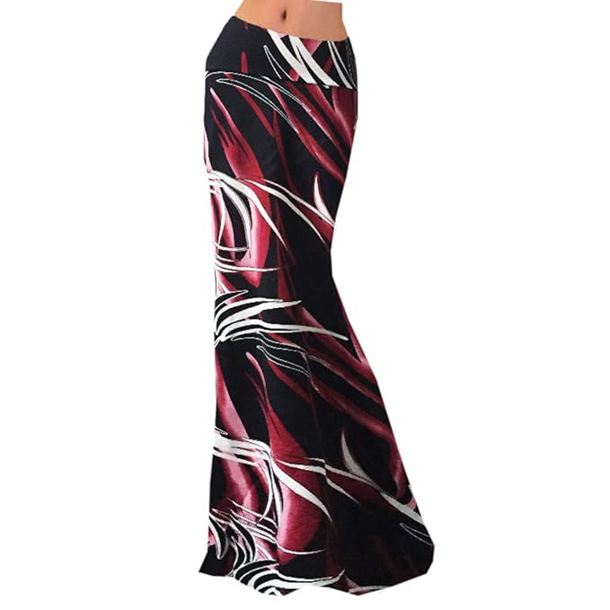 Riuda Women S Basic Solid Tie Dye Foldable High Waist Floor Length
