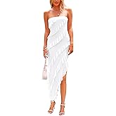 PRETTYGARDEN Summer Wedding Guest Dresses for Women 2026 Strapless Tube Ruffle Elegant Dinner Cocktail Long Spring Dress