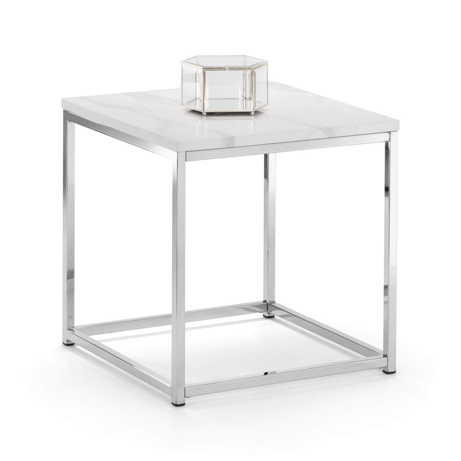 Julian Bowen Scala Top Lamp Table - White Marble & Chrome - Luxurious and Contemporary Accent Table