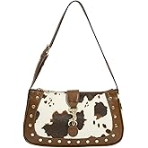QWINEE Y2k Western Cowgirl Shoulder Bag Rivet Animal Print Hobo Bag Zipper Faux Pu Leather Clutch Purse Vintage Handbag