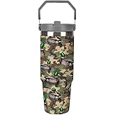 GemGam Stainless Steel Tumbler with Lid And Straw 30 Oz Top Handle Duck Camouflage Leakproof Vacuum Insulated Water Bottle for Car Travel