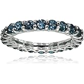 Ice Gems Sterling Silver London Blue Topaz 3mm Round-Cut Eternity Band Ring