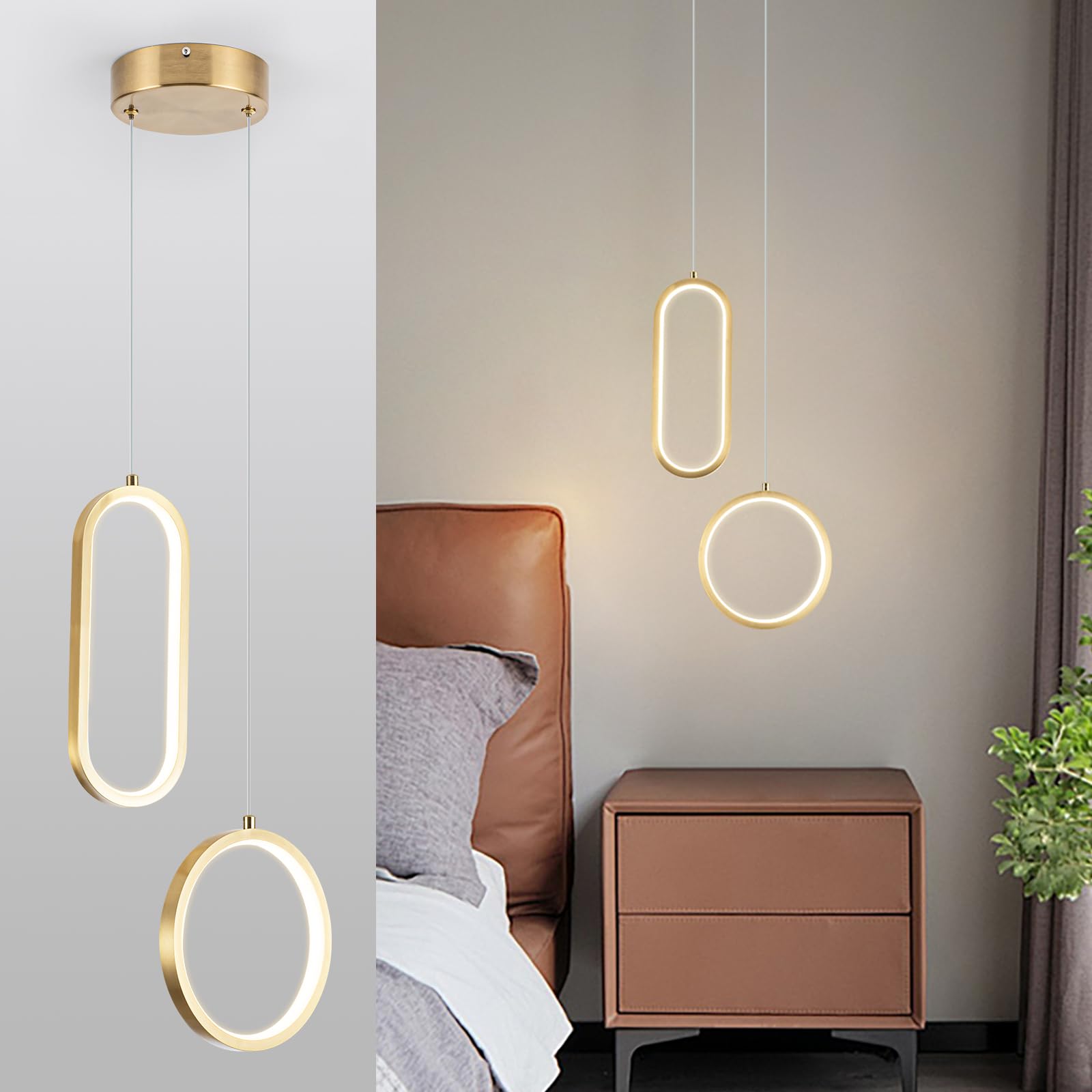 Photo 1 of CHYING Gold Pendant Lights LED Dimmable Pendant Lighting for Bedroom Modern Ceiling Hanging Light for Kitchen Island Dining Room Living Room Bathroom 3000K-6000K