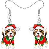 RAIDIN Acrylic Cute Christmas Dog Pets Dangle Hook Earrings for Women Holiday Party Decorations Anime Puppy Jewelry for Dog Mom Gifts Lovers