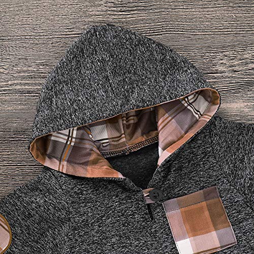 Kids Toddler Baby Boys Girls Christmas Outfit Winter Xmas Plaid Pocket Hoodie Sweatshirt Jackets Shirt+Pants Clothes Set (Khaki Plaid, 18-24 Months) - Thumbnail 2