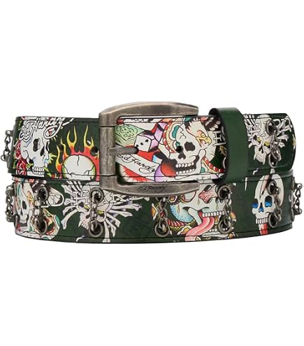 ED HARDY Men's Skull Tiger Print with Rivet Studs & D-Rings 38mm