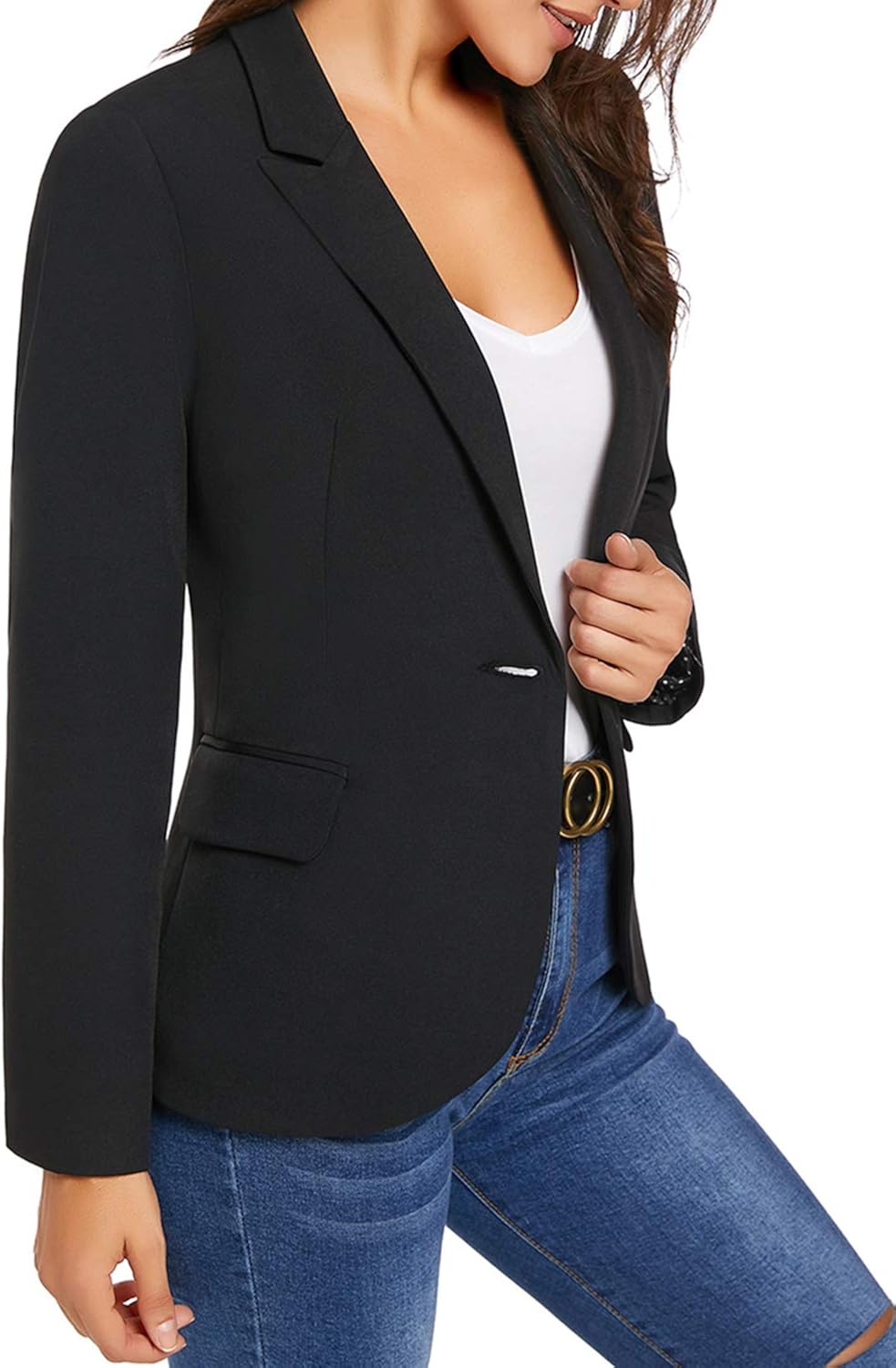 luvamia Women's Long Sleeve Formal Notch Lapel Button Down Blazer Pocket Jacket at  Women’s Clothing store