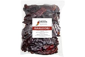 1lb Guajillo Stemless Chile Food Service Size, Whole Dried Red Chile Seco Mexican Peppers, Chiles Descolados, Versatile Mexican Ingredients for Mexican Salsa by 1400s Spices