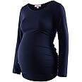 Maternity Shirt Long Sleeve Basic Top Ruch Sides Bodycon Tshirt for Pregnant Women