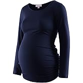 Maternity Shirt Long Sleeve Basic Top Ruch Sides Bodycon Tshirt for Pregnant Women