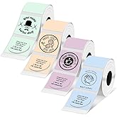 Round Circle Thermal Label Compatible with Phomemo M100/M110/M150/M221/M220/M120/M200/M250 Label Printer,1.96" x 1.96"(50x50 mm, 140 Labels/Roll, Black on Pink & Blue & Khaki & Green,4 Rolls