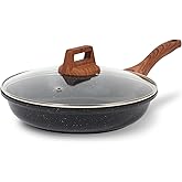 ESLITE LIFE Nonstick Ceramic Frying Pan Skillet with Lid, Non-Toxic Egg Omelette Kitchen Cooking Pans Compatible with All Stovetops (Gas, Electric & Induction), PTFE & PFOA Free (Black, 8" w/Lid)