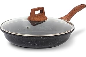 ESLITE LIFE Nonstick Ceramic Frying Pan Skillet with Lid, Non-Toxic Egg Omelette Kitchen Cooking Pans Compatible with All Stovetops (Gas, Electric & Induction), PTFE & PFOA Free (Black, 8" w/Lid)