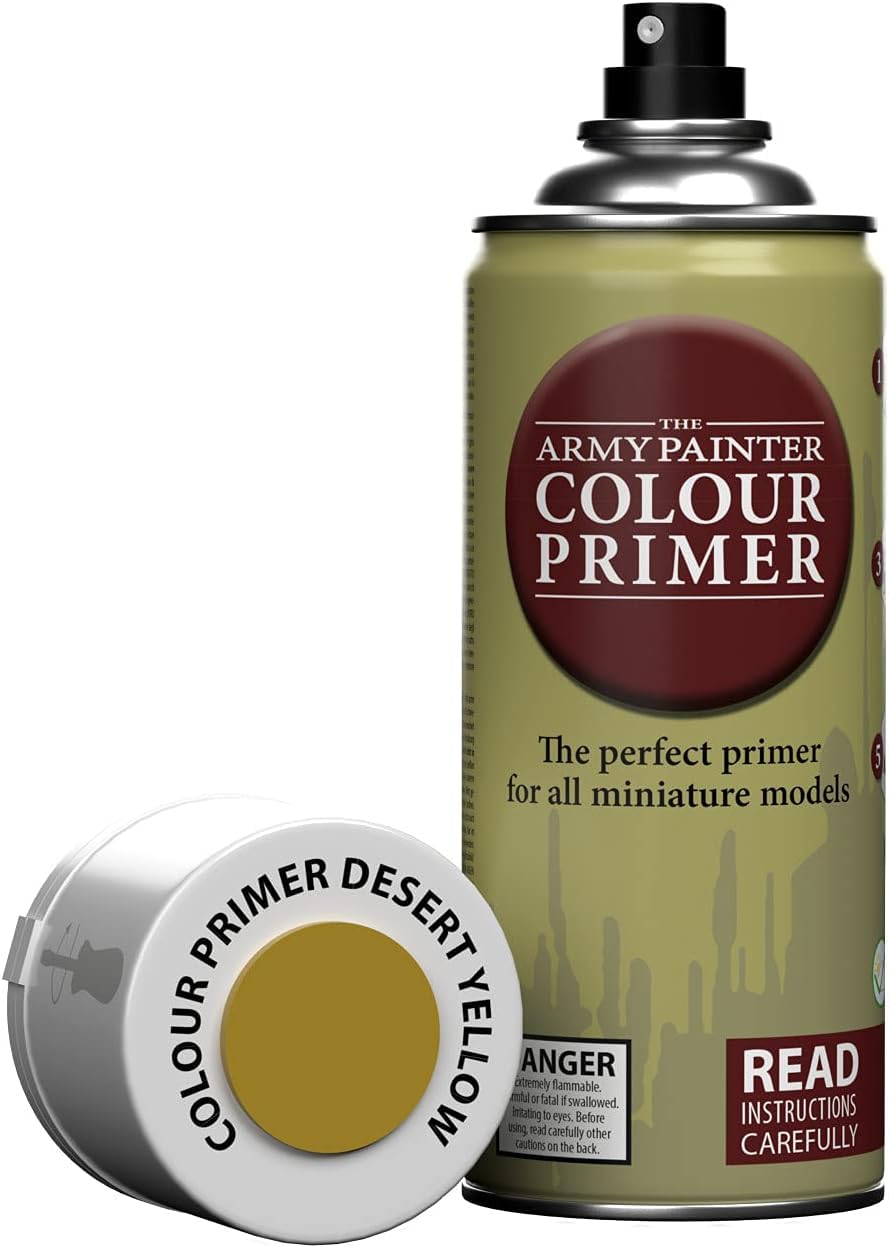 The Army Painter, Desert Yellow Colour Primer, Acrylic Spray paint Desert Yellow 400 ml, Miniature Painting Primer for Wargames, DnD & Warhammer
