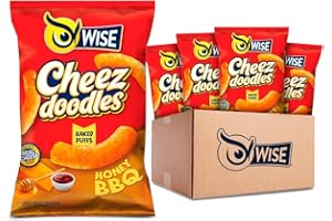 Wise Snacks Cheez Doodles Baked Puffs, Honey BBQ, Individual Snack Size Bags, School and Halloween Snacks for Kids, Gluten Free, 0g Trans Fat, No Preservatives, 0.75 Ounce (42 Count)