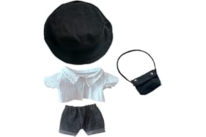 niannyyhouse Doll Clothes Suit 20cm(7.8in) Plush Doll Clothes Hat + Shirt + Shorts + Backpack 4-Piece Set Doll Dressup Fisherman's Hat Denim Shorts Striped Shirt (Blue)