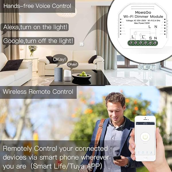 MoesGoWlanMiniSmartAlexaDimmer Lichtschalter1GangRelaisModul WiFiFunkSchalterLEDUnterputzKompatibelmitSmartLifeTuyaAppFernbedienungAmazonAlexaundGoogleHome