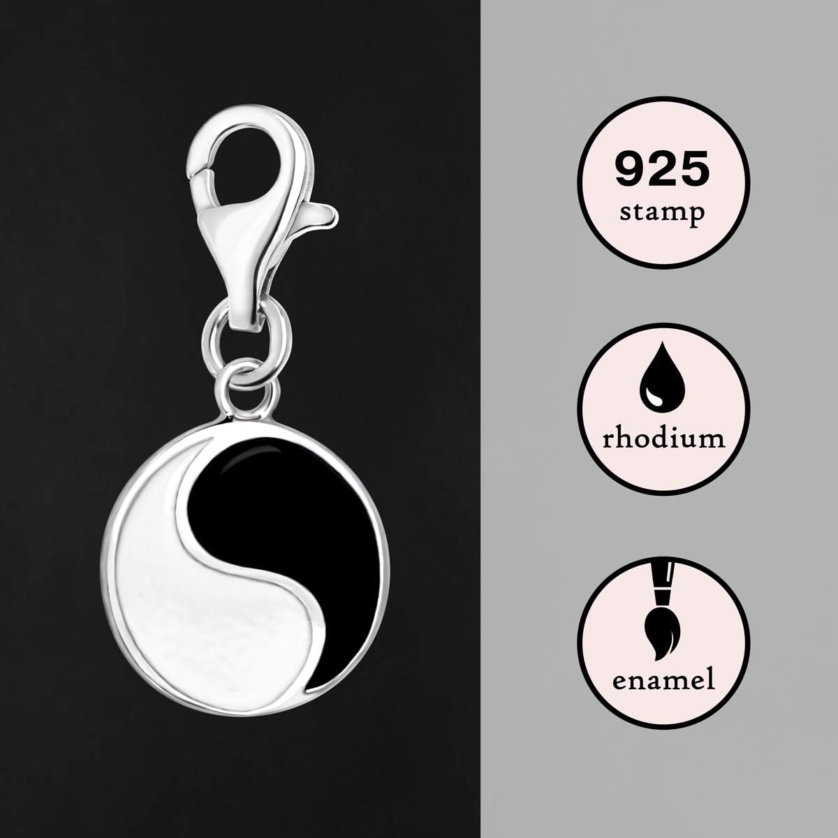 Quiges 925 Sterling Silver Black and White Enamel Yin Yang Coin Lobster Clasp Charm Clip on Pendant, Black & White - Image 4