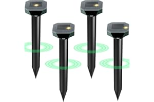 CVTAYN Mole Repellent Solar Powered & Snake Repellent for Yard, Ultrasonic Deterrent, IP65 Waterproof to Get Rid of Gopher Hawk, Vole, Groundhog, Chipmunk, Raccoon and Skunk for Lawn & Garden, 4 Pack