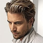 Swiking Men Short Wigs Blonde Wig for Male Guy Layered Halloween Cosplay Party Hair Costume Full Wig for Adults(Blonde Mix Brown)