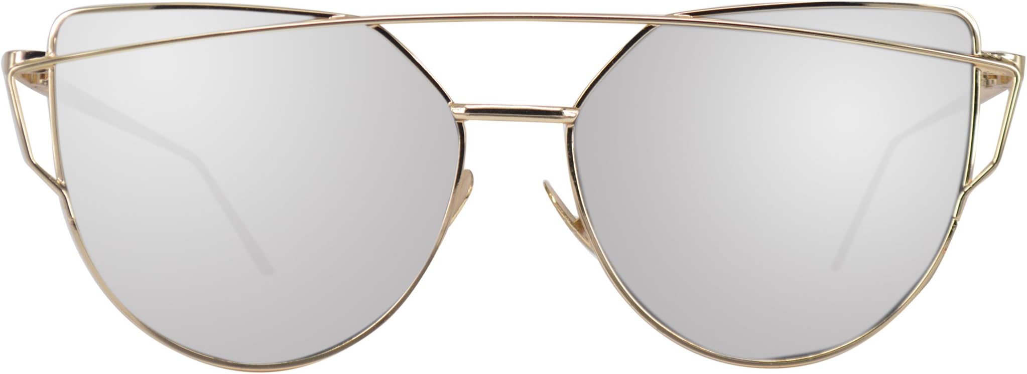 VOKA Women's Modern Fashion Cat Eye mirrored Flat Lenses Metal Frame Sunglasses UV400