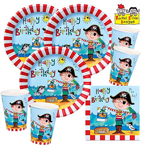 ibsun 52-teiliges Party-Set Rachel Ellen Frecher Pirat - Teller Becher Servietten für 16 Kinder