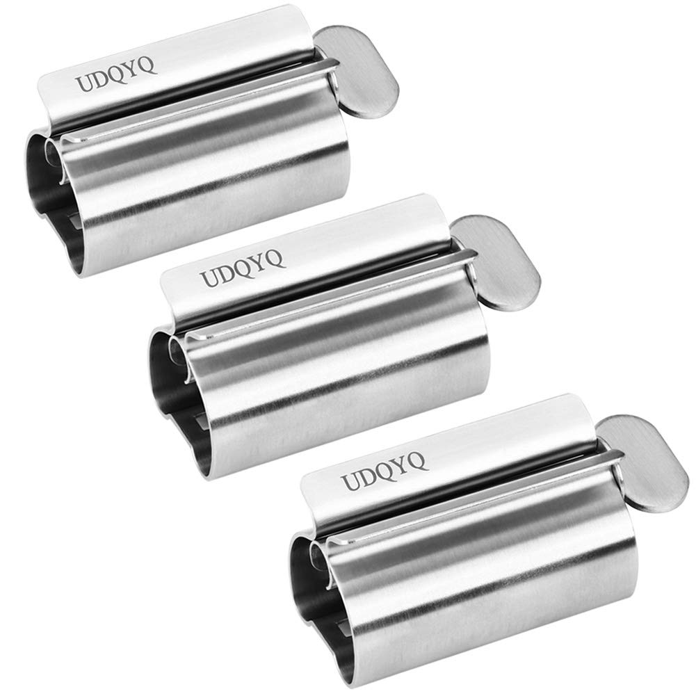 Toothpaste Squeezer 3 Pack - Metal Tube Squeezer Stainless Steel Tube Wringer UDQYQ Toothpaste seat Holder Stand(Gloss Finish Silver)