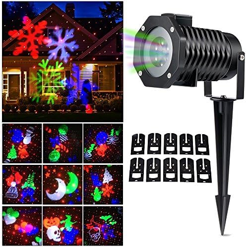 Christmas Projector Light, Snowflakes Projector Lights, Waterproof,12 PCS Switchable Lens Rotating Projection Lights for Valentine's Day, Holiday,Wedding, Party,New Year
