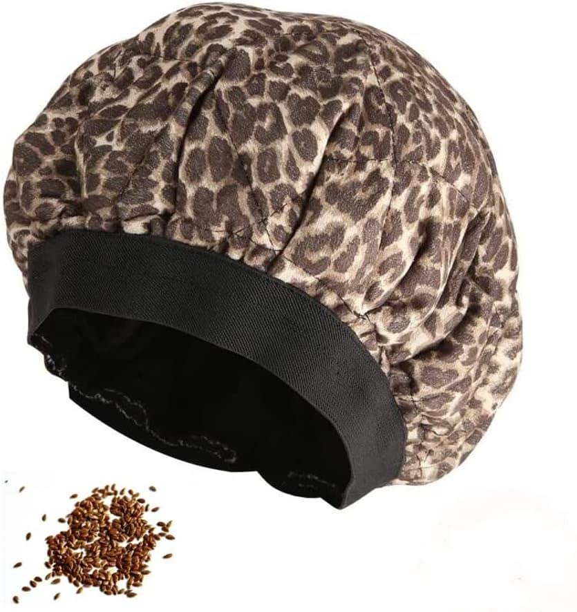 Locisne Cordless Deep Conditioning Heat Cap, Microwavable Heat Cap For Hair Therapy, Flaxseed Interior Retention Thermal Hair Treatment, Leopard