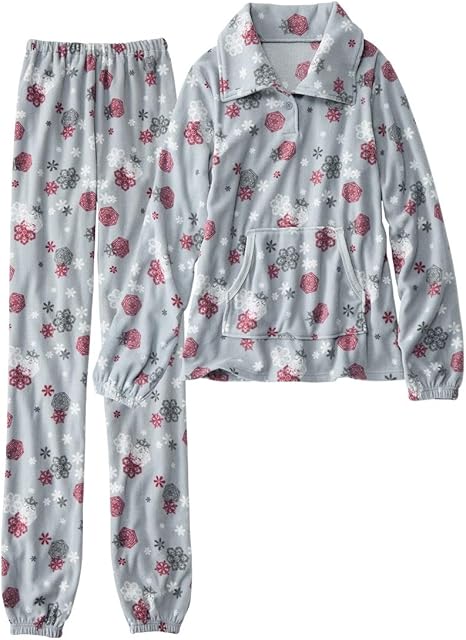 Amazon Nissen ニッセン ルームウェア パジャマ 上下 セット フリース タートル ハイネック あったか 冬 レディース 大きいサイズ 丈長め 手足すっぽり グレー系雪柄 6l パジャマ ルームウェアセット 通販