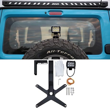 Amazon ジムニーjb64w Jb74w バックランプジムニースポットライトブラケット旗竿フレームスペアタイヤブラケット後退灯ライト付き18wアップグレード 中空ネジ付き 取り付けビデオ Jroad ライト 照明アクセサリー 車 バイク