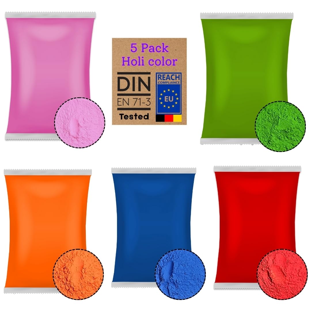 Photo 1 of (Mix 5-75 gm) Holi Gulal Powder, Water-Soluble, Natural colour Festival Photoshoot color, Rainbow Powder, Colorful Kit, Animals, Wedding, Summer Campss