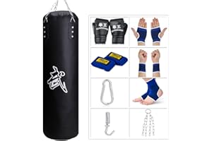 Sfeexun Punching Bag for Man Women Kids, Indoor/Garden Boxing Bag Unfilled Heavy Bag Set with Punching Gloves, Chain, Ceiling Hook for MMA, Kickboxing, Muay Thai, Karate, Taekwondo