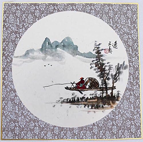 KZ164 Hmay Pre-mounted Soft Shikishi with Raw Xuan Paper / Chinese Shikishi for Sumie Painting and Brush Calligraphy 10 Sheets with Golden Trim and Purple Decoration (Square 33 cm, 12.99")