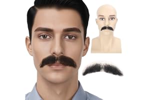 Adytom Fake Beard Synthetic Fiber Hair Lace Hands Tied Realistic Mustache for Adult Costume Theatrical Grade 1 Piece False Beards (Black)