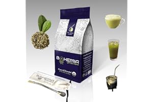BOHEMIA YERBA MATE SET of YERBA MATE tea USDA Organic & Unsmoked 1 pound bag + Mate Straw Handcrafted in German Silver (Alpaca) + Cleaning Brush - High Caffeine Tea - Coffee Substitute - Energy Booster