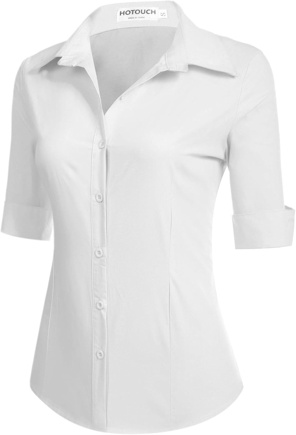 Hotouch Womens 3/4 Sleeve Basic Button Down Shirt Slim Fit Cotton Dress Shirts at  Women’s Clothing store