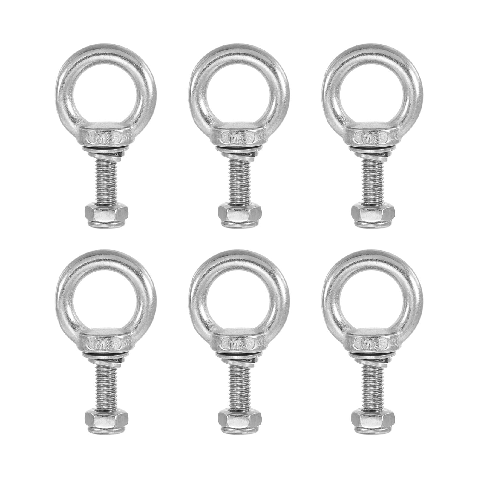 PATIKIL Lifting Shoulder Eye Bolts, M8x30 304 Stainless Steel Male Thread with Hex Screw Nut Gasket Flat Washer for Hanging Securing Chain Wire Rope, 6 Sets