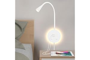 Moluola LIGHTING - Wall Mount LED Reading Light, Flexible Gooseneck Book Light, Wall Lamp with USB+C Output, Night and Spotli
