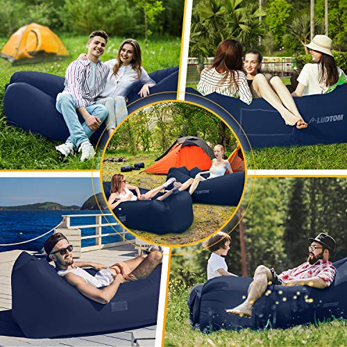ludtom Inflatable Lounger Air Sofa Hammock, 440 lb Portable and Waterproof Ideal Inflatable Pouch Couch for Camping Gear and Accessories for Outdoors Pool Backyard Traveling Navy